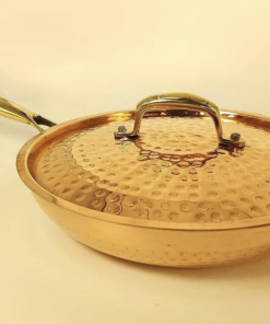 1.5 Liter Pure Copper Hammered Frying Pan with Tin Coating Inner Side | Kalai | with Lid.